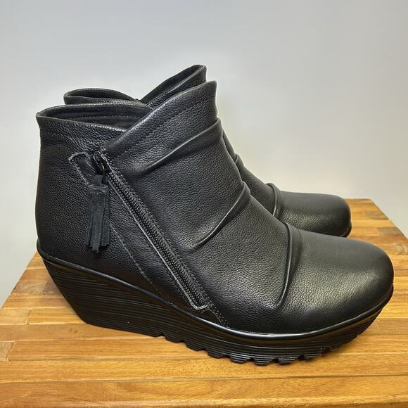 Skechers Womens 9.5 Parallel Double Trouble Black Wedge Booties Ankle Fall Boot - Picture 6 of 15